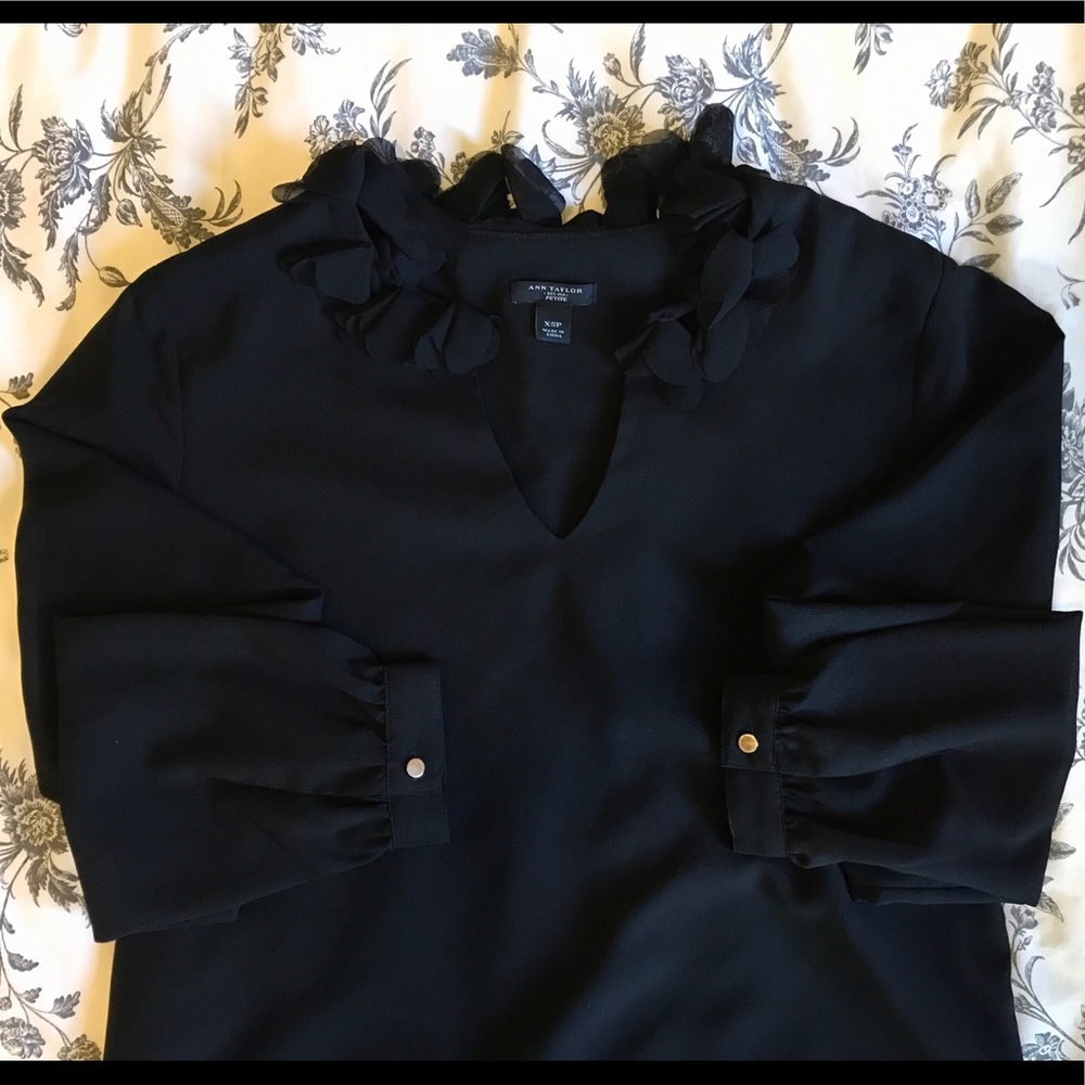 Ann Taylor Black Petal Collar Blouse XS Petite